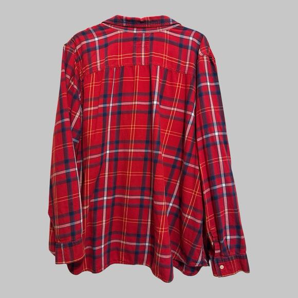 Vintage Old Navy Y2K Retro Grunge Boho Plaid Flannel Red Button Up Pockets XXL - Picture 2 of 7